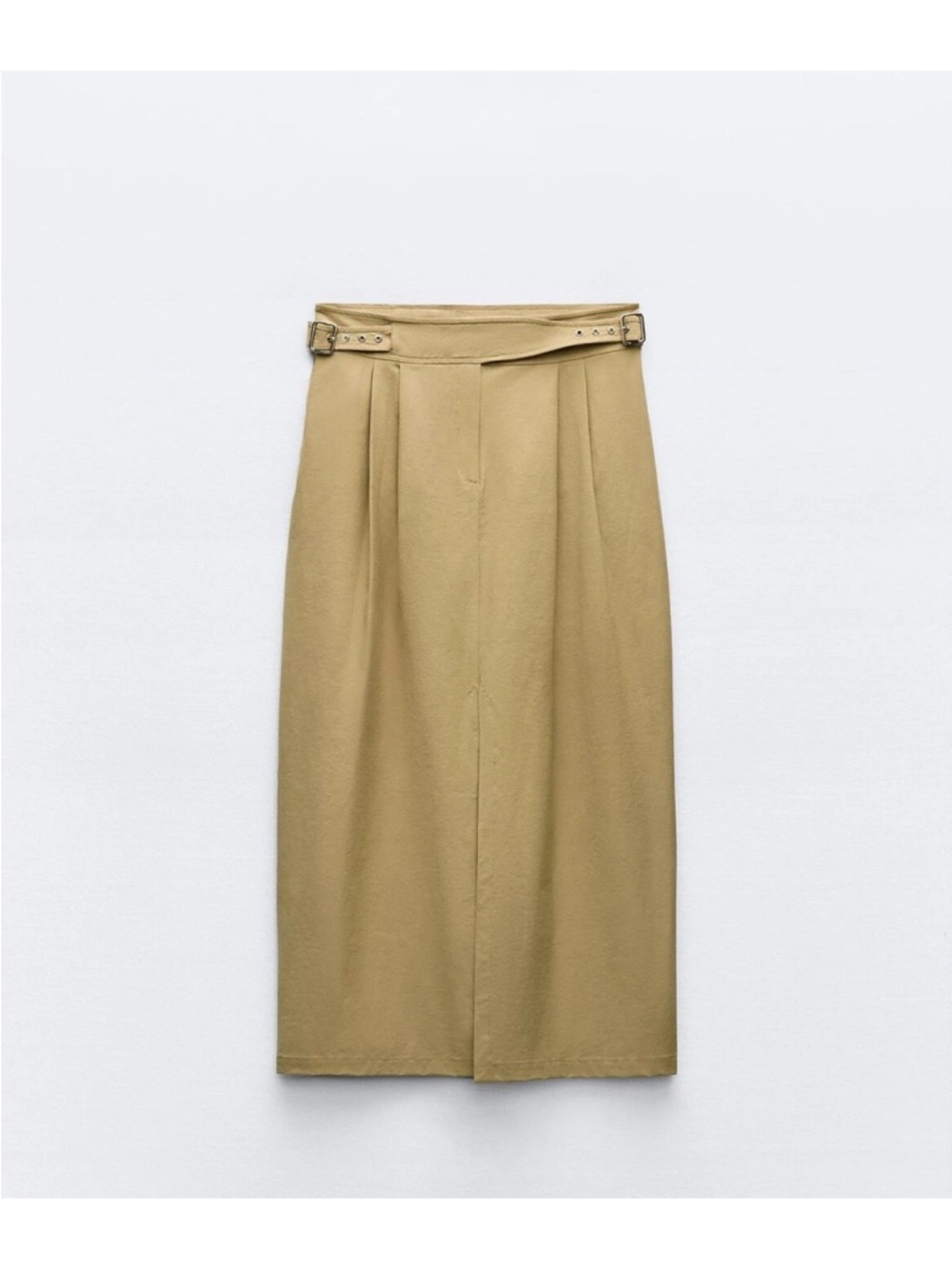 Zara High-Waist Belted Midi Skirt in Tan